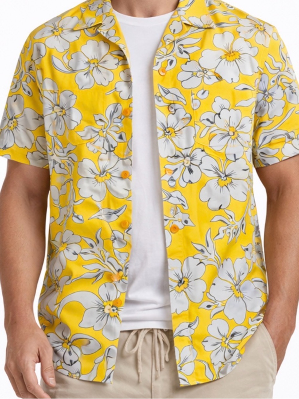 Anchor Blue Yellow Floral Hawaiian Shirt L | Vintage Aloha | GREAT CONDITION!